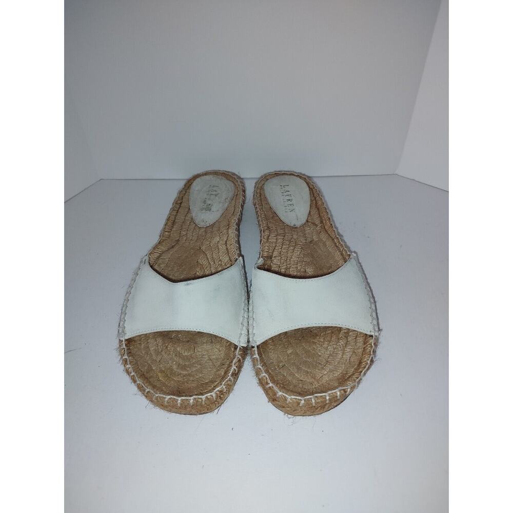 Lauren Ralph Lauren White Suede Leather Slip on Espadrille Flats Size 8.5